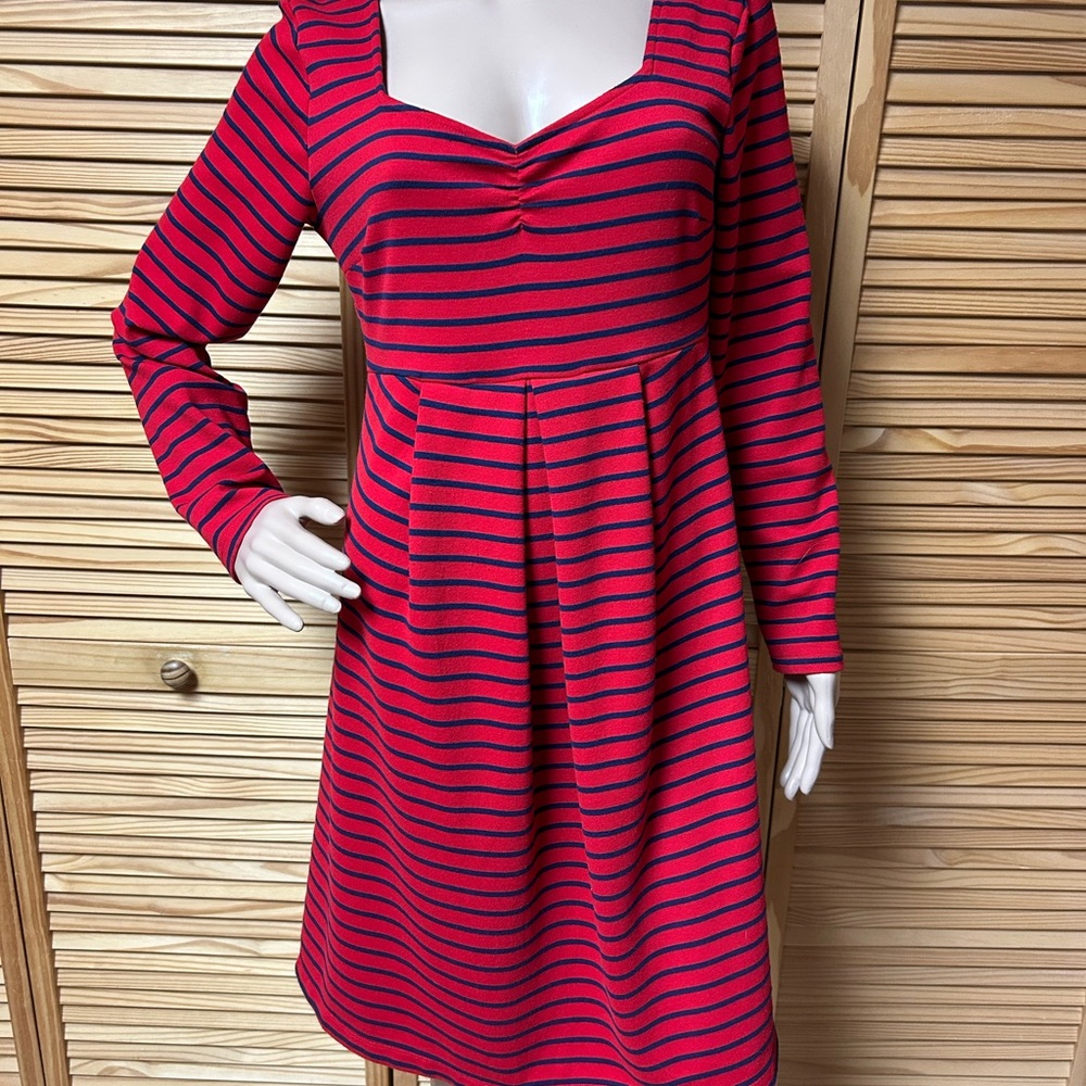 Vintage Maternity dress size medium old navy knit fabric deep red & navy stripe